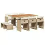 Set da Pranzo da Giardino 11 pz con Cuscini Beige in Polyrattan