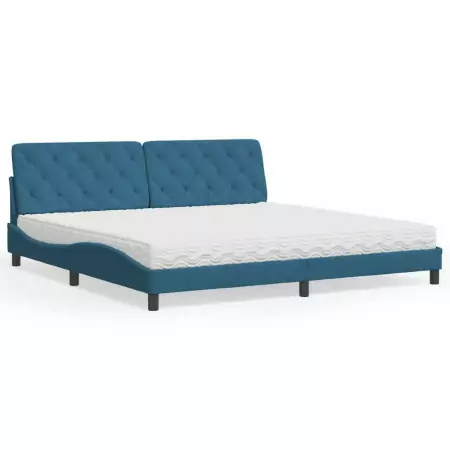 Letto con Materasso Blu 200x200 cm Velluto