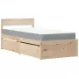 Letto con Cassetti e Materasso 100x200 cm Legno Massello Pino