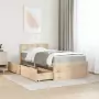 Letto con Cassetti e Materasso 100x200 cm Legno Massello Pino