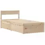 Letto con Cassetti e Materasso 100x200 cm Legno Massello Pino