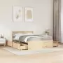 Letto con Cassetti e Materasso 140x190 cm Legno Massello Pino