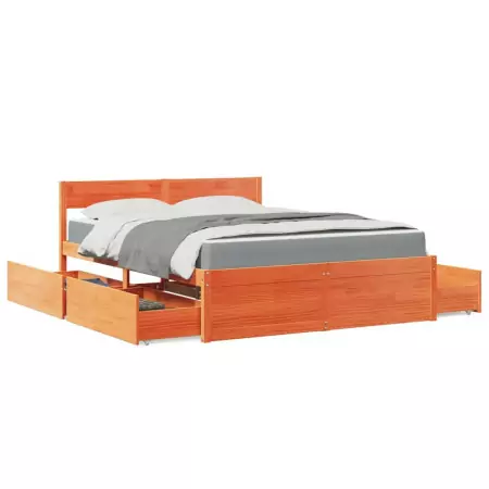 Letto Cassetti e Materasso Cera 160x200cm Legno Massello Pino