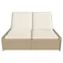 Lettino Prendisole con Cuscini Beige in Polyrattan