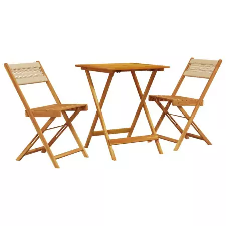 Set da Bistrot 3pz Beige in Polipropilene e Legno Massello