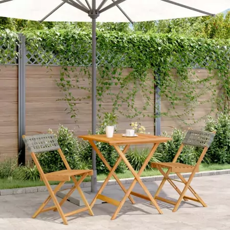 Set da Bistrot 3 pz Grigio in Polyrattan e Legno Massello