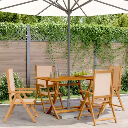 Sedie Giardino Reclinabili 4 pz Beige Tessuto e Legno Massello