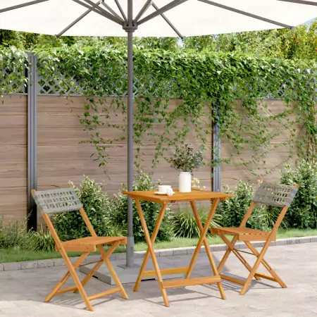 Set da Bistrot 3 pz Grigio in Polyrattan e Legno Massello