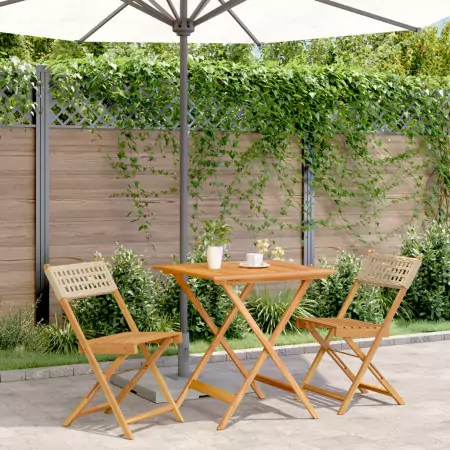 Set da Bistrot 3 pz Beige in Polyrattan e Legno Massello