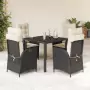 Set da Pranzo da Giardino 5 pz Nero con Cuscini in Polyrattan