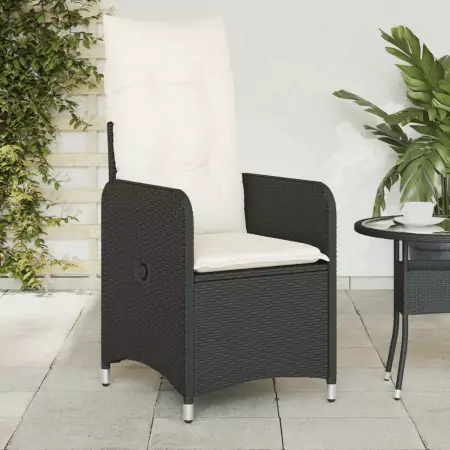 Sedie Reclinabili da Giardino 2 pz con Cuscini Nero Polyrattan