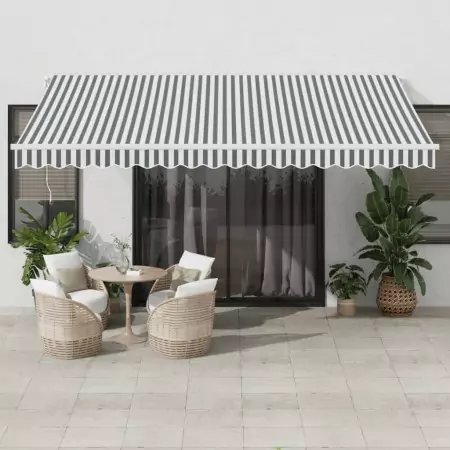 Tenda Retrattile Manuale con LED Antracite e Bianco 450x350 cm