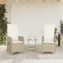 Sedie da Giardino Reclinabili 2pz con Tavolino Polyrattan Beige