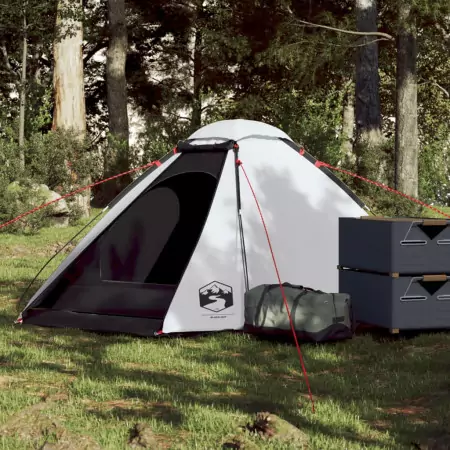 Tenda Campeggio a Cupola 2 Persone Bianca Tessuto Impermeabile