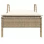 Lettino Prendisole con Ruote e Cuscino in Polyrattan Beige