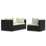 Set Divani da Giardino 3 pz con Cuscini in Polyrattan Nero