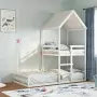 Letto a Castello con Tetto Bianco 80x200 cm Legno Massello Pino