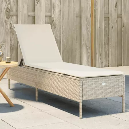 Lettino Prendisole con Cuscini Beige in Polyrattan