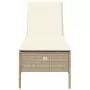 Lettino Prendisole con Cuscini Beige in Polyrattan