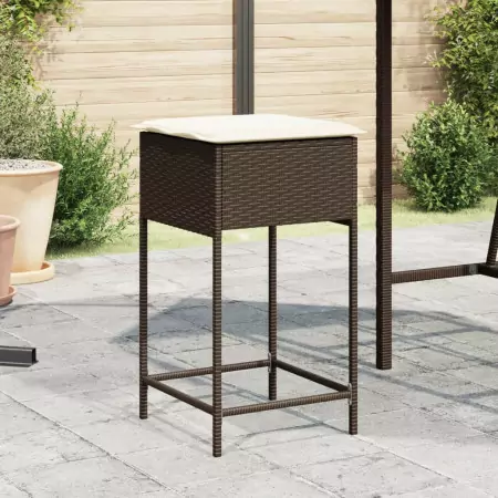 Sgabelli da Bar con Cuscini 2 pz Marroni in Polyrattan