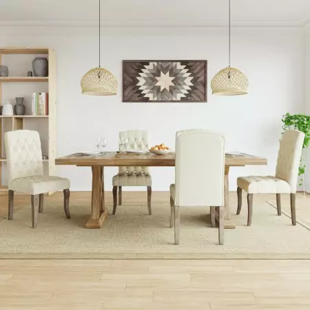 Sedie da Pranzo 4 pz Beige in Tessuto Effetto Lino