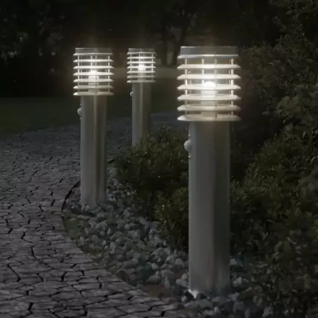 Lampada da Terra per Esterni Sensore Argento 60 cm in Acciaio