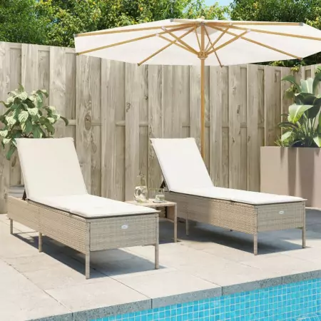 Lettini Prendisole 2 pz con Cuscini Beige in Polyrattan