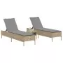 Lettini Prendisole 2 pz con Cuscini Beige in Polyrattan