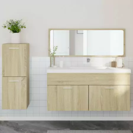 Set Mobili da Bagno 3 pz Rovere Sonoma in Legno Multistrato