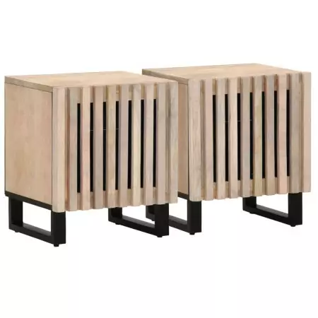 Comodini 2pz 40x33x46 cm in Legno Massello di Mango Sbiancato