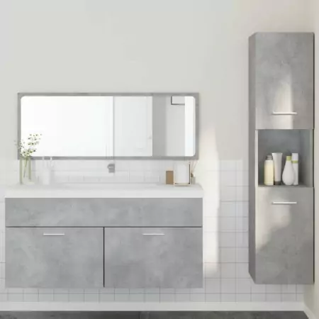 Set Mobili da Bagno 3 pz Grigio Cemento in Legno Multistrato