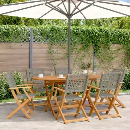 Sedie Giardino Pieghevoli 6pz Grigie Polyrattan Legno Massello