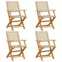 Sedie Giardino Pieghevoli 4pz Beige Polyrattan e Legno Massello