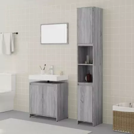 Set Mobili da Bagno 3 pz Grigio Sonoma in Legno Multistrato