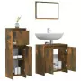 Set Mobili da Bagno 3 pz Rovere Fumo in Legno Multistrato