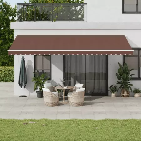 Tenda da Sole Retrattile Manuale con LED Marrone 600x350 cm