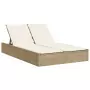 Lettino Prendisole con Cuscini Beige in Polyrattan