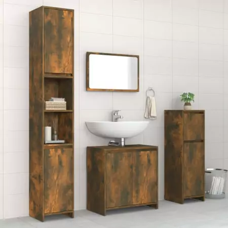 Set Mobili da Bagno 4 pz Rovere Fumo in Legno Multistrato