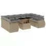 Set Divano da Giardino 10 pz con Cuscini Beige in Polyrattan