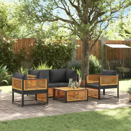 Set Divano da Giardino 5 pz con Cuscini Legno Massello Acacia