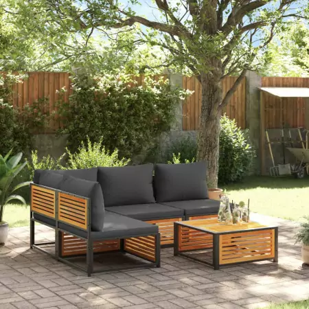 Set Divano da Giardino 5 pz con Cuscini Legno Massello Acacia