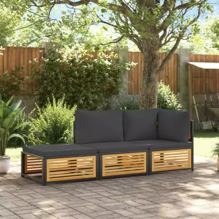 Set Divano da Giardino 3pz con Cuscini Legno Massello di Acacia