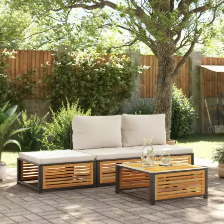 Set Divani da Giardino 4pz con Cuscini Legno Massello di Acacia