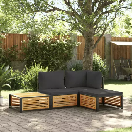 Set Divani da Giardino 4pz con Cuscini Legno Massello di Acacia