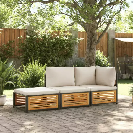 Set Divano da Giardino 3pz con Cuscini Legno Massello di Acacia