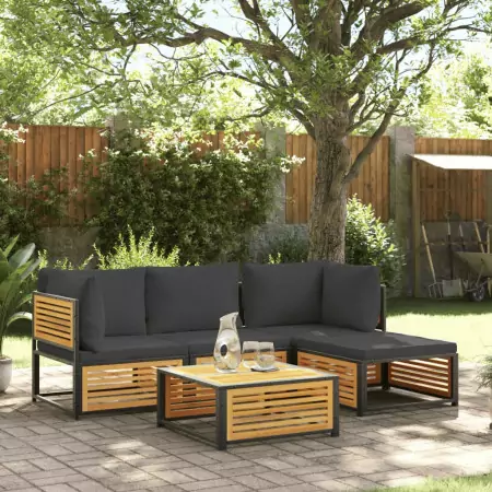 Set Divano da Giardino 5 pz con Cuscini Legno Massello Acacia