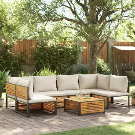 Set Divano da Giardino 7 pz con Cuscini Legno Massello Acacia