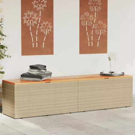 Contenitore da Giardino Beige 220x50x54 cm Polyrattan e Acacia