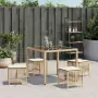 Sgabelli Giardino con Cuscini 4pz Beige 41x41x36cm Polyrattan