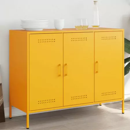 Credenza Giallo Senape 100,5x39x79 cm Acciaio Laminato a Freddo